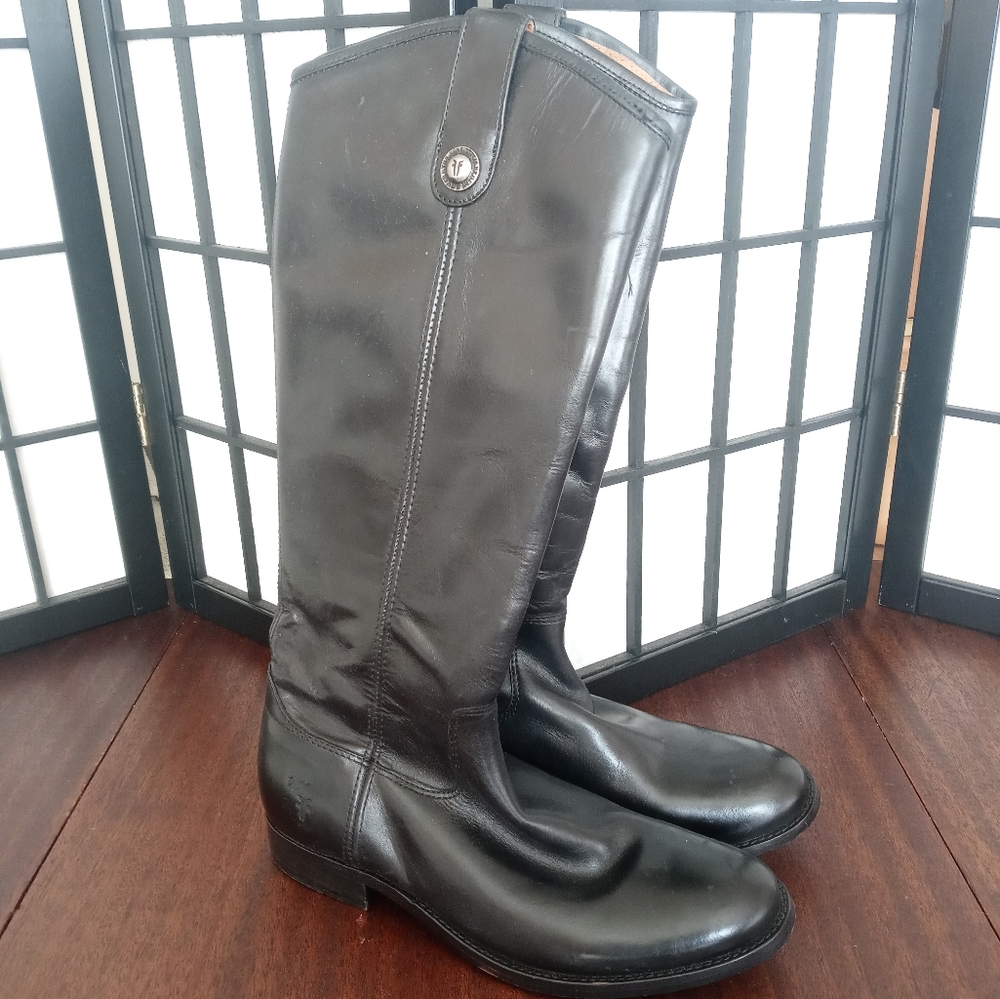 Frye Women's Melissa Black Leather Tall Riding Pull-on Boots Size 7M Brand New!